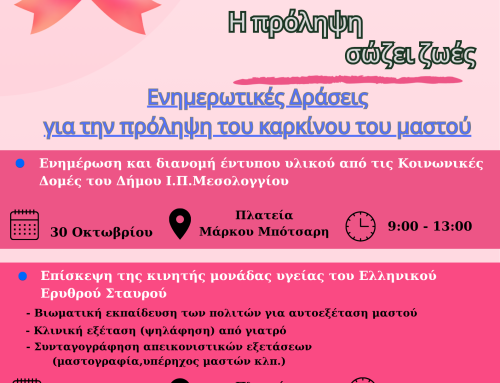 Μεσολόγγι: Δύο ημέρες αφιερωμένες στην πρόληψη του καρκίνου του μαστού – Πότε και πού θα γίνουν οι δράσεις